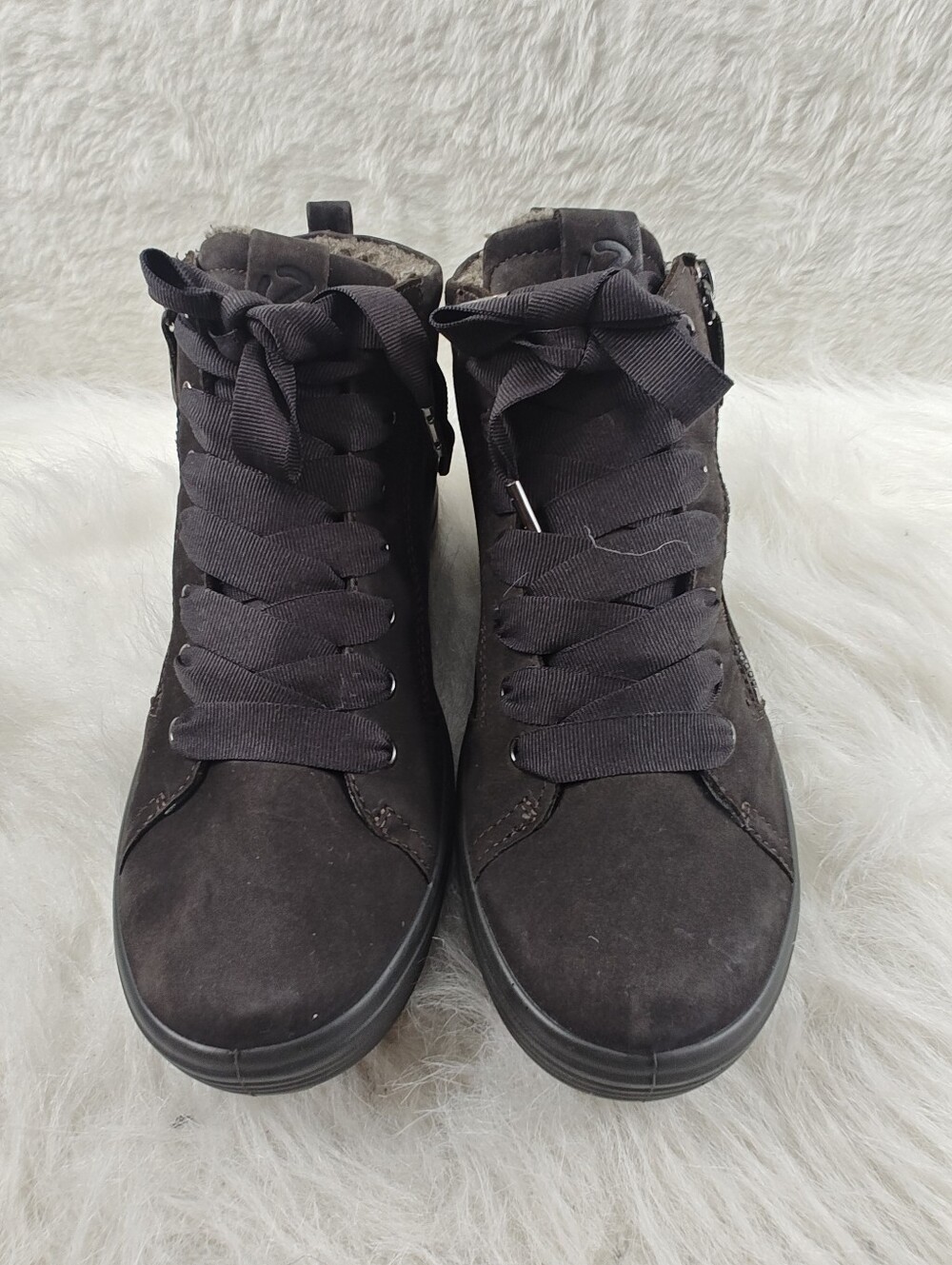 ECCO Brown Leather Side Zip Front Lace-Up Comfort Shoes Women's Size 7